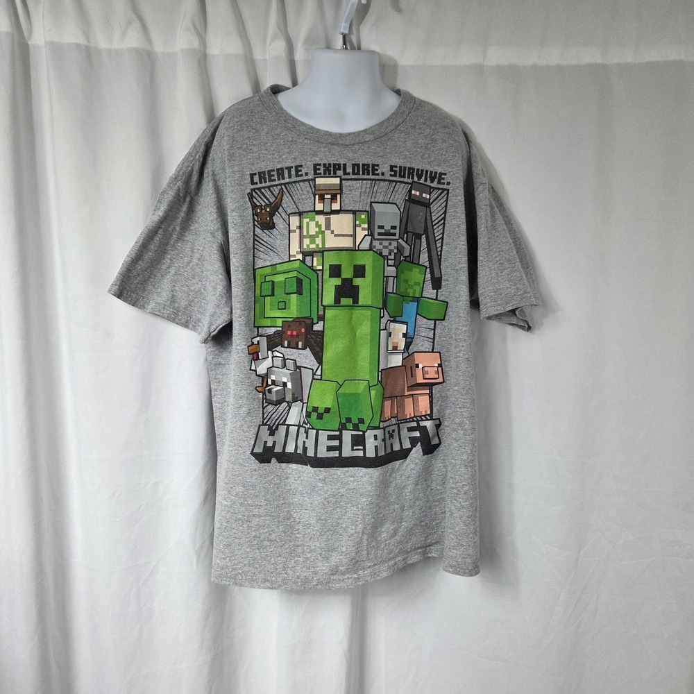 Minecraft Shirt Mens Large Gray Creeper Create Explore Survive Graphic Tee Top